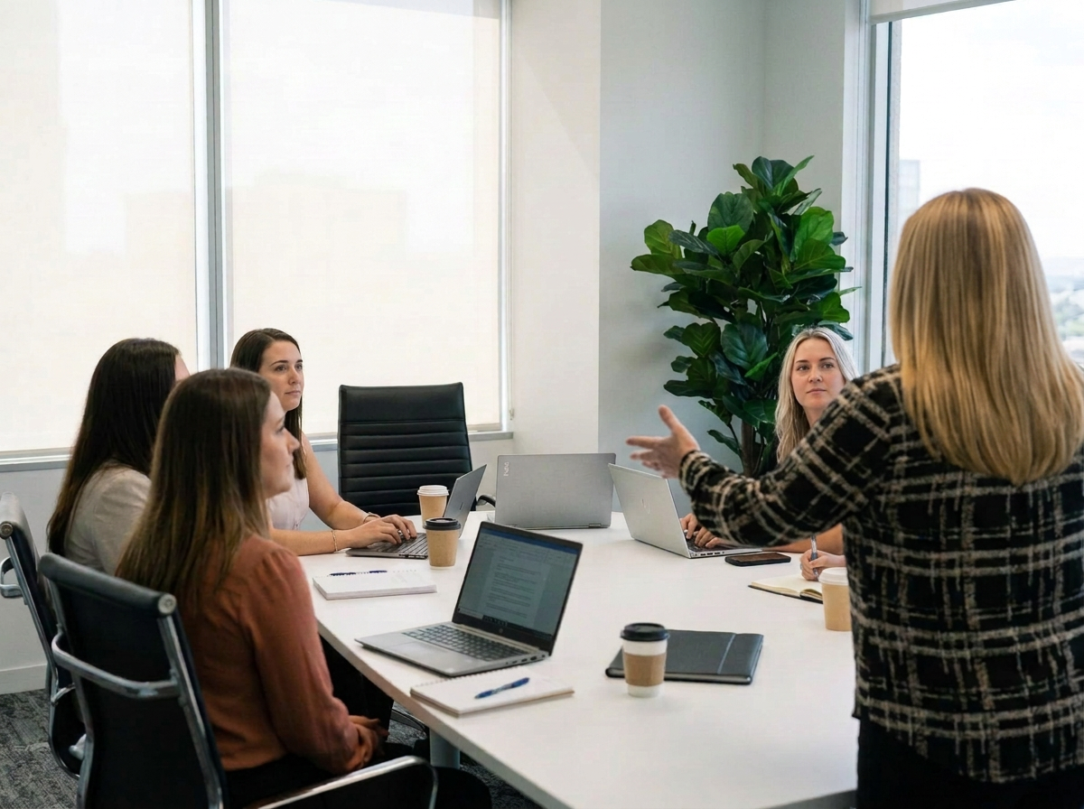 Amy Jones leading a meeting with women founders around a conference table